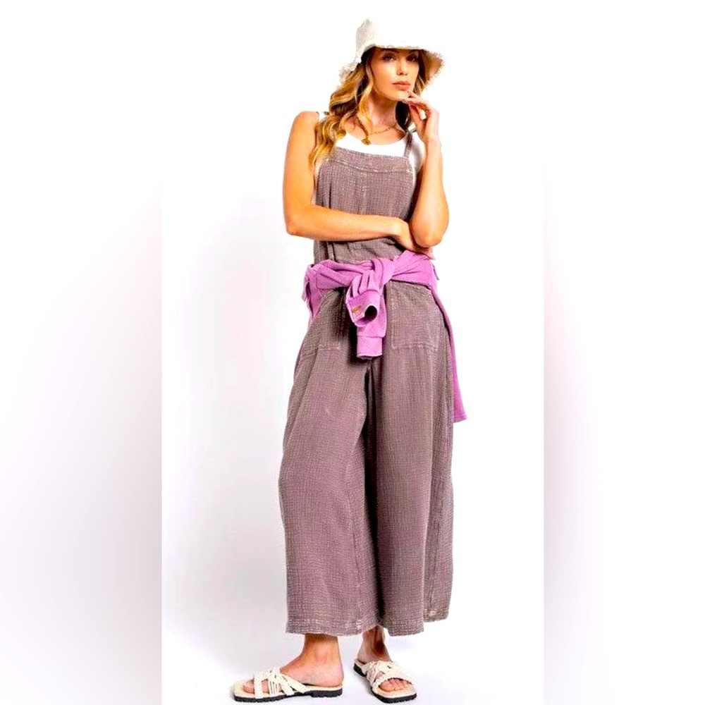 Easel Washed Cotton Jumpsuit/Overalls in Mushroom × 1 L